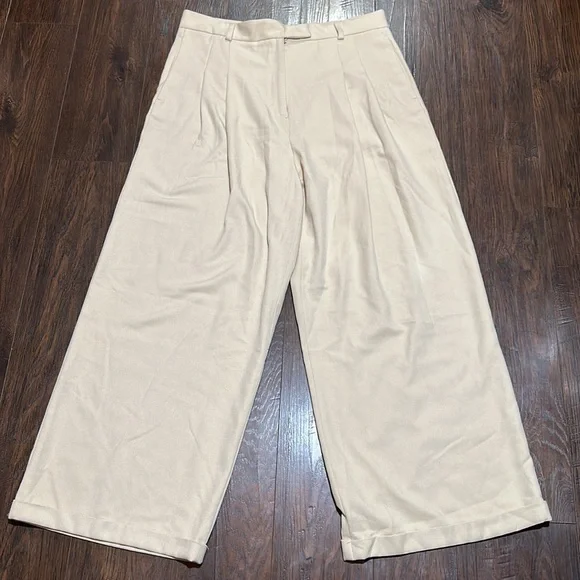 Free People High Rise Pia Dad Pleated Trouser Pants Size 12 Color Cream - Picture 3 of 10